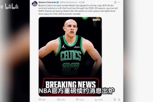 凯尔特人正式与年轻侧翼乔丹沃尔什达成提前续约，3年1500万！
